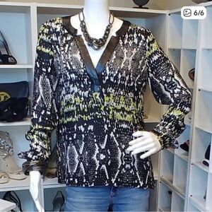 Parker Leather Trim Silk Snake Print Blouse